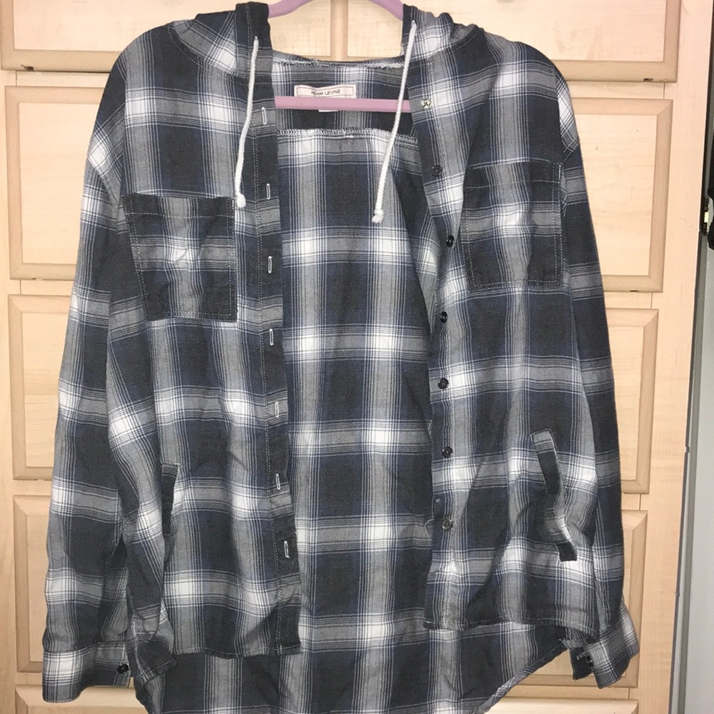 Adam Levine Flannel Button Up Shirt with Hood